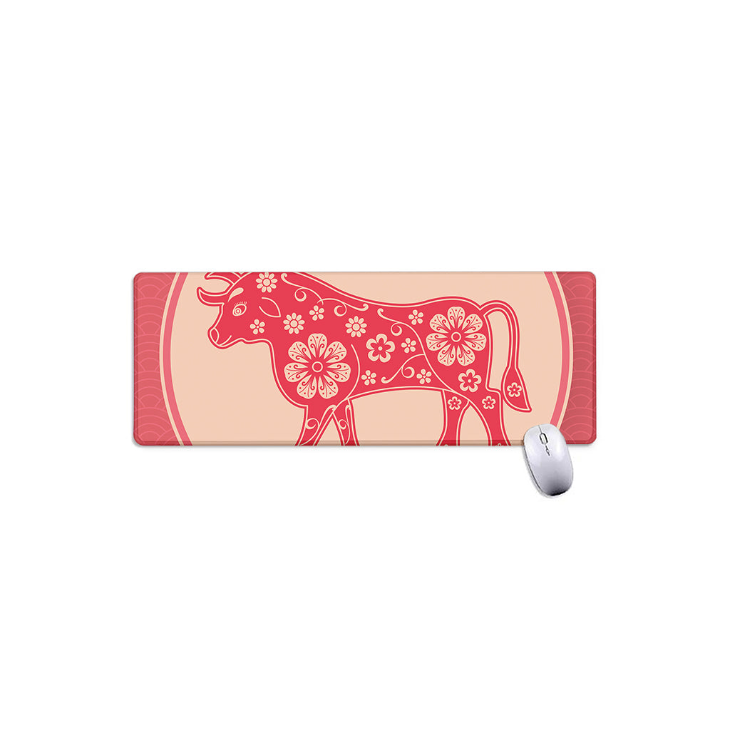 Chinese Flower Ox Zodiac Print Extended Mouse Pad