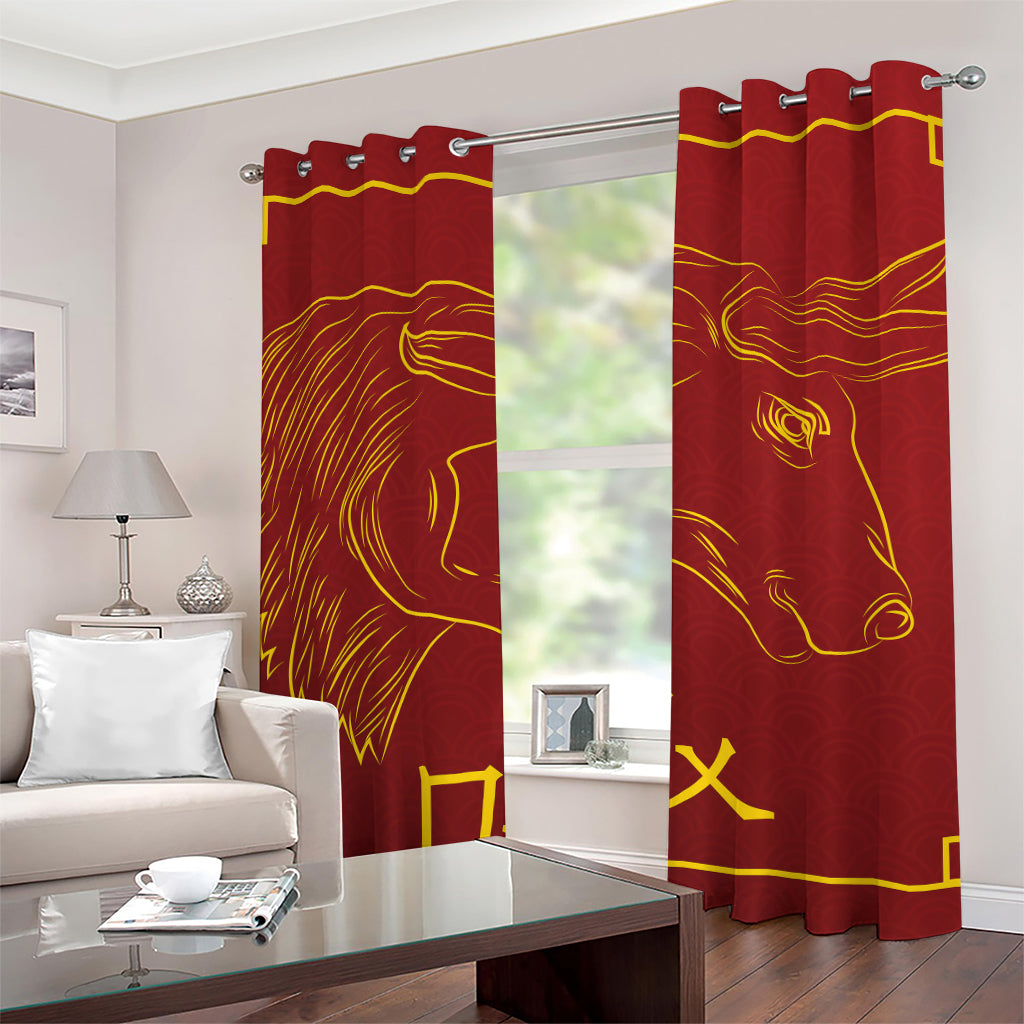 Chinese Horoscope Ox Sign Print Grommet Curtains