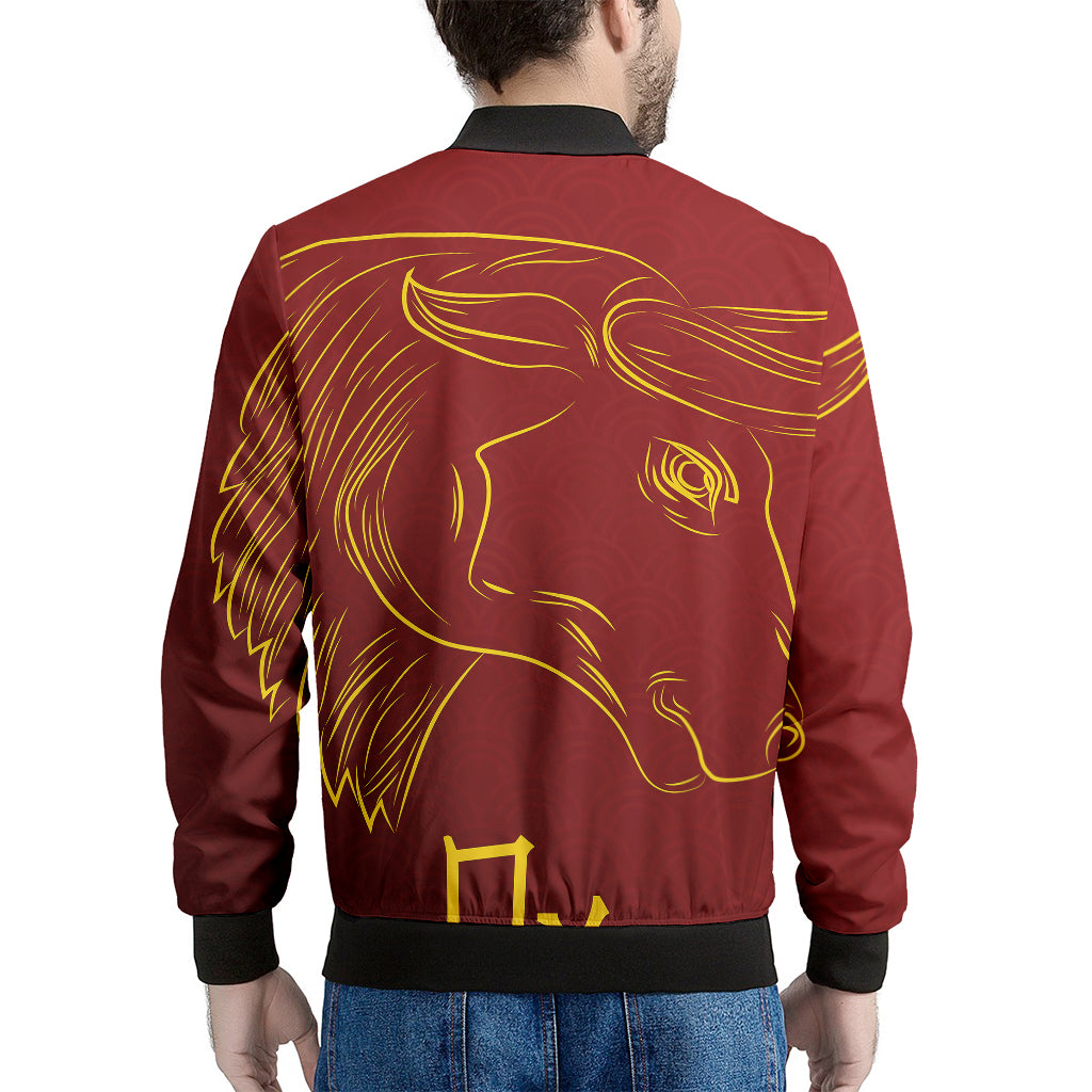 Chinese Horoscope Ox Sign Print Men's Bomber Jacket