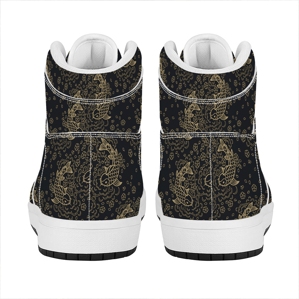 Chinese Koi Carp Pattern Print High Top Leather Sneakers
