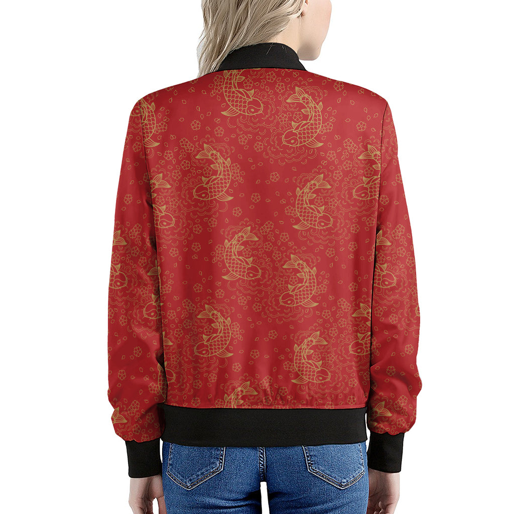 Chinese Koi Fish Pattern Print Women's Bomber Jacket