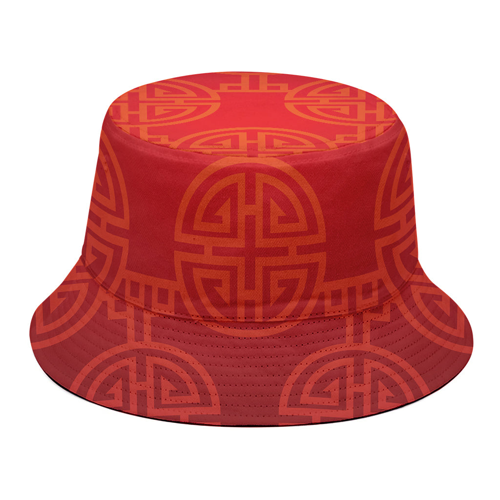 Chinese Lu Symbol Pattern Print Bucket Hat
