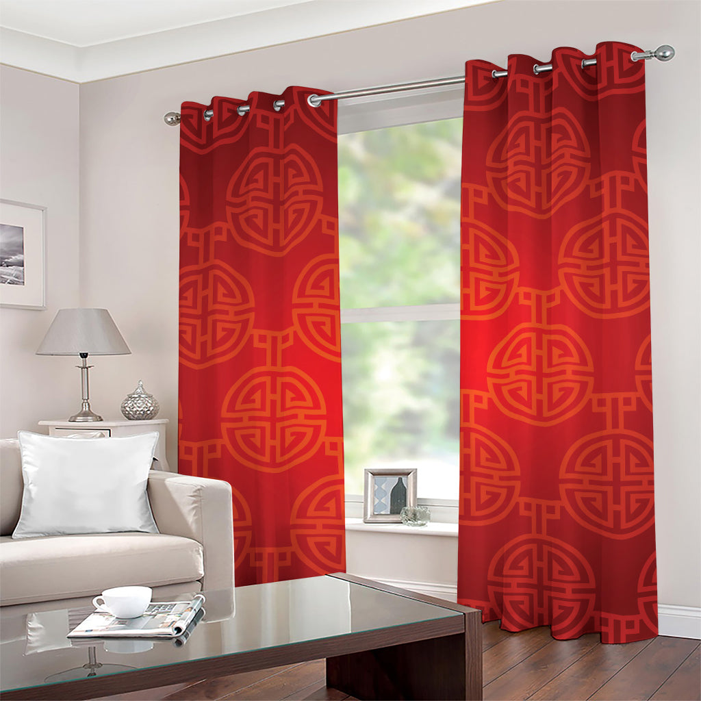 Chinese Lu Symbol Pattern Print Grommet Curtains