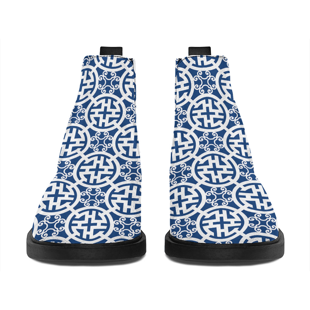 Chinese Luck Symbol Pattern Print Flat Ankle Boots