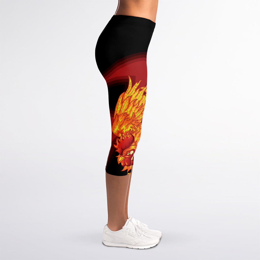 Chinese New Year Rooster Print Women's Capri Leggings