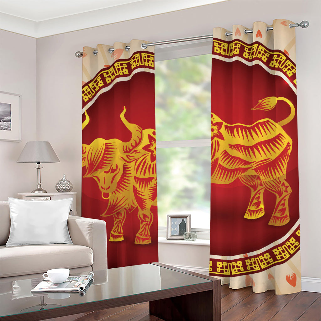 Chinese Ox Zodiac Sign Print Grommet Curtains