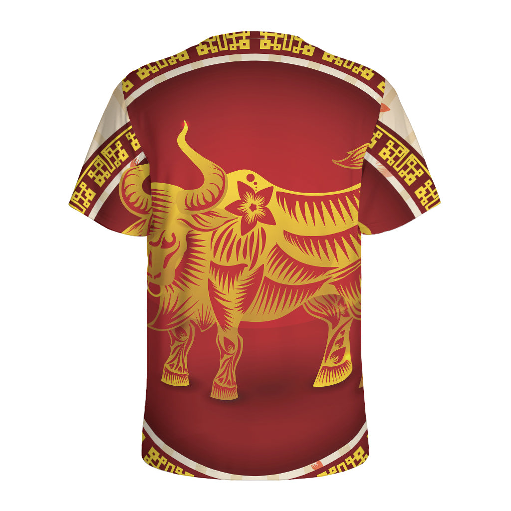 Chinese Ox Zodiac Sign Print Men's Sports T-Shirt