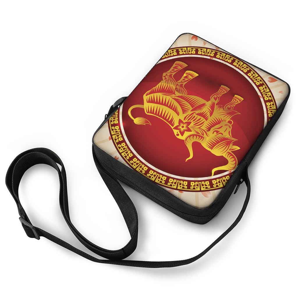 Chinese Ox Zodiac Sign Print Rectangular Crossbody Bag