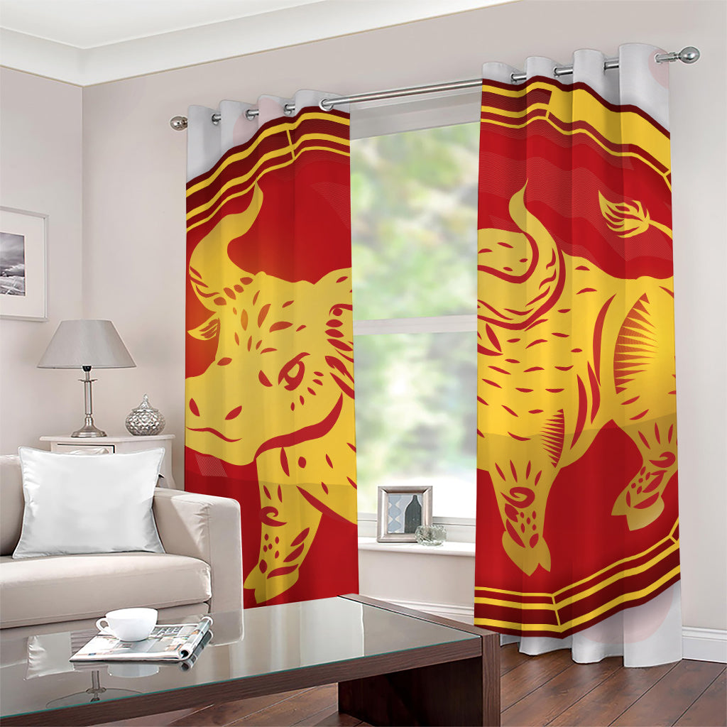 Chinese Ox Zodiac Symbol Print Grommet Curtains