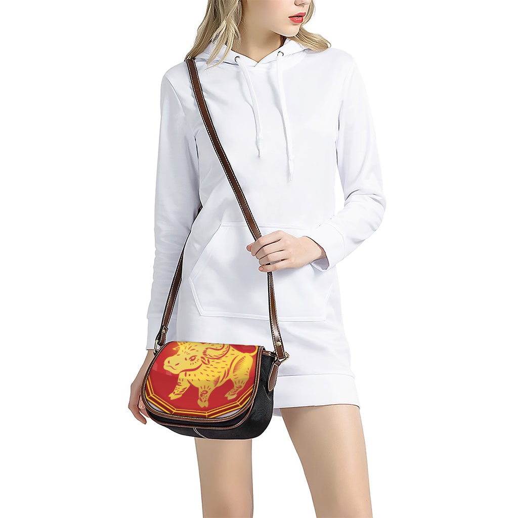 Chinese Ox Zodiac Symbol Print Saddle Bag