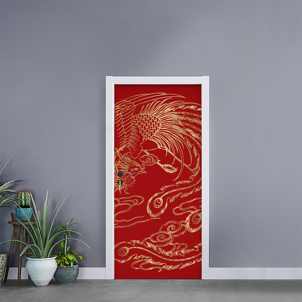 Chinese Phoenix Print Door Sticker