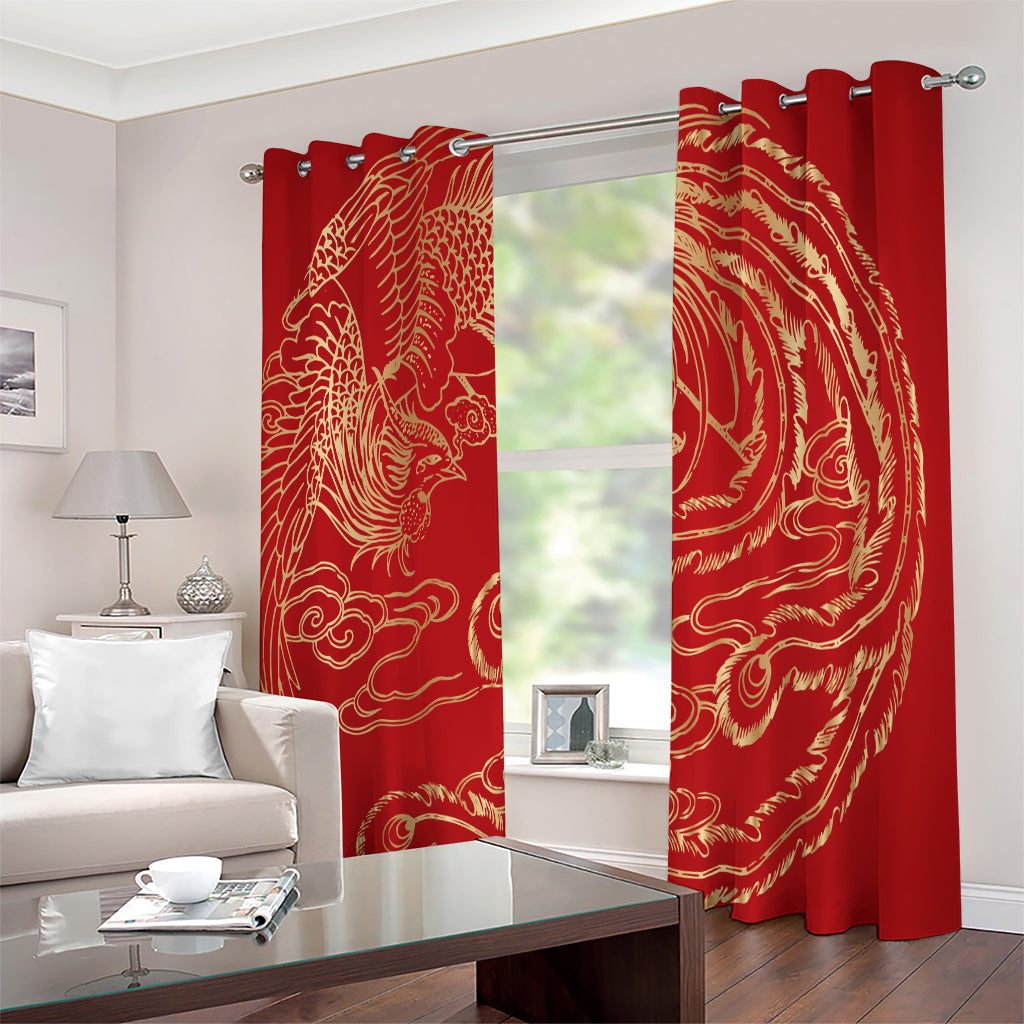 Chinese Phoenix Print Extra Wide Grommet Curtains