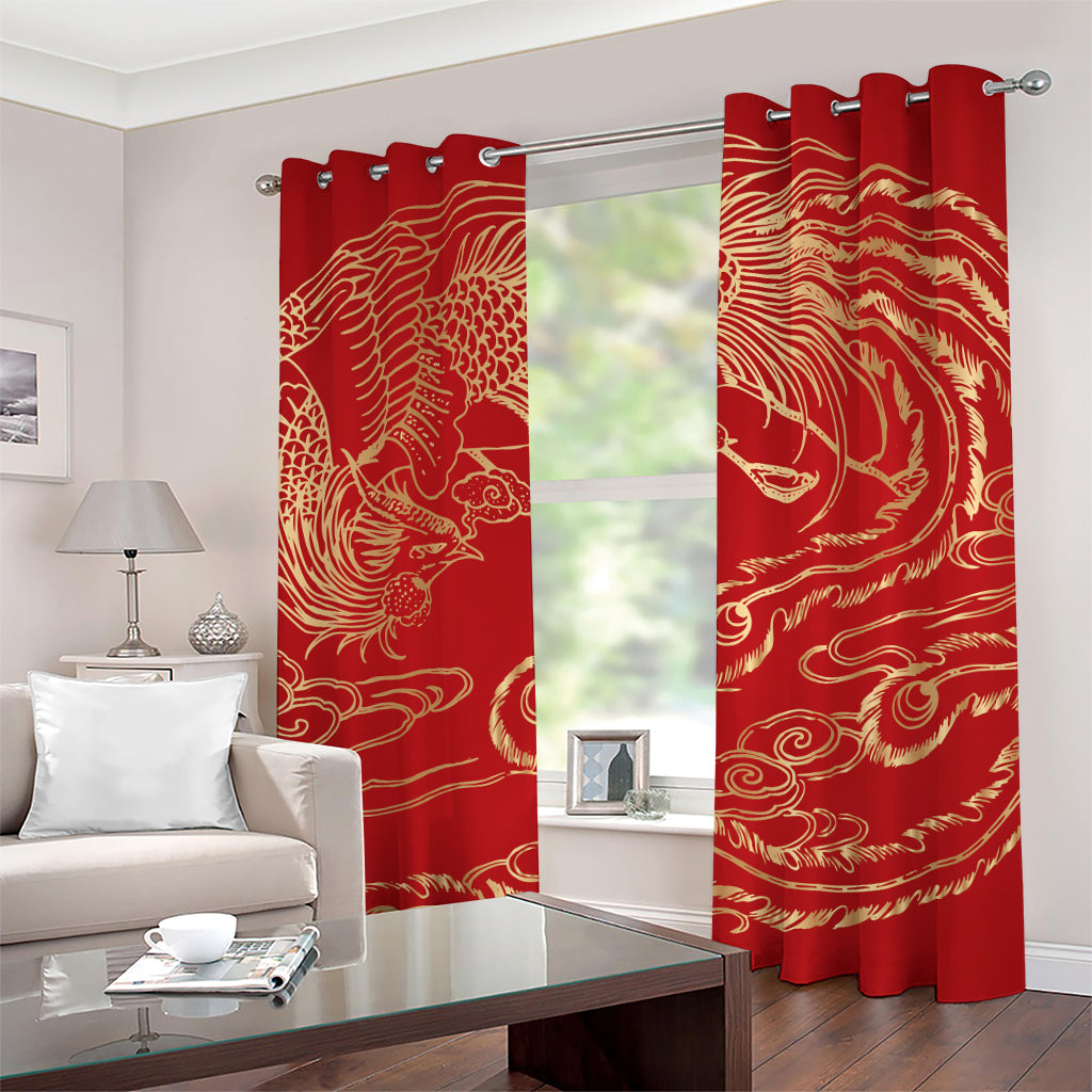 Chinese Phoenix Print Grommet Curtains
