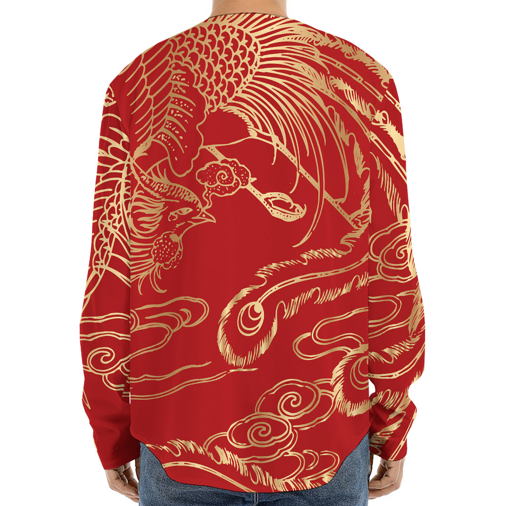 Chinese Phoenix Print Long Sleeve Baseball Jersey