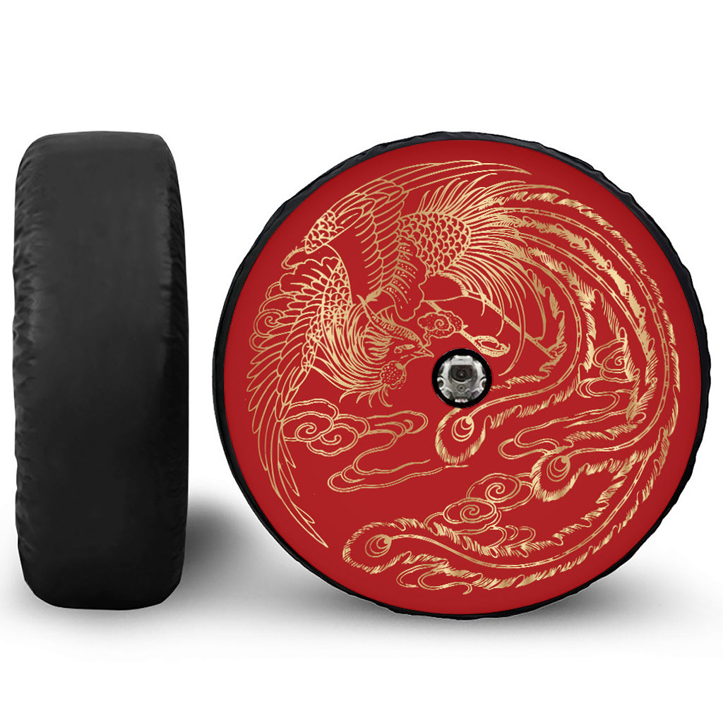 Chinese Phoenix Print Tire Cover With Camera Hole