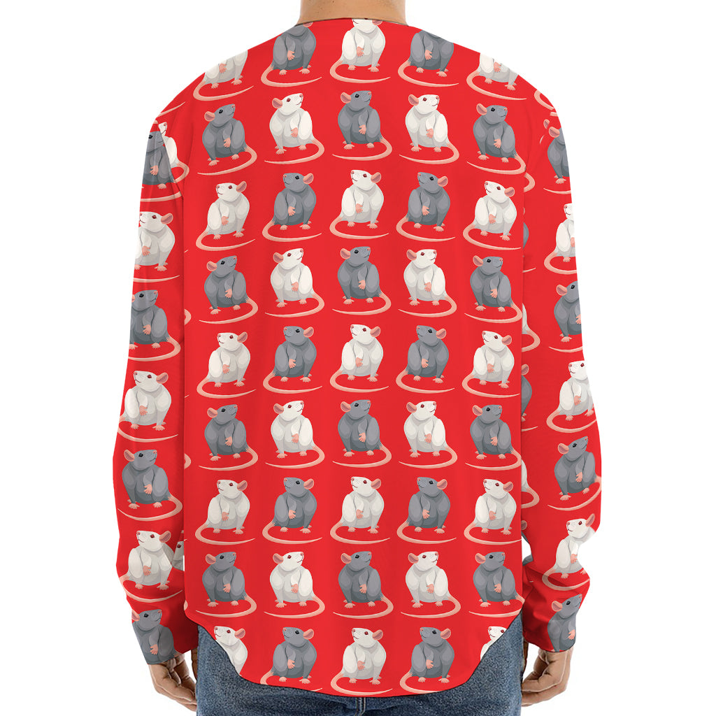 Chinese Rat Zodiac Pattern Print Long Sleeve Baseball Jersey