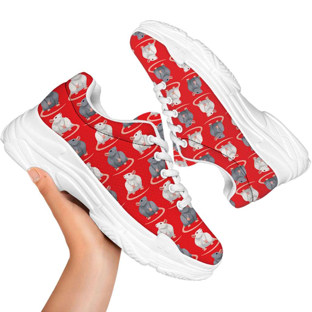 Chinese Rat Zodiac Pattern Print White Chunky Shoes