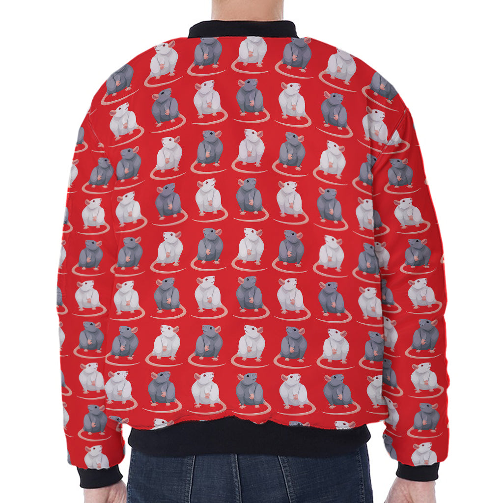 Chinese Rat Zodiac Pattern Print Zip Sleeve Bomber Jacket