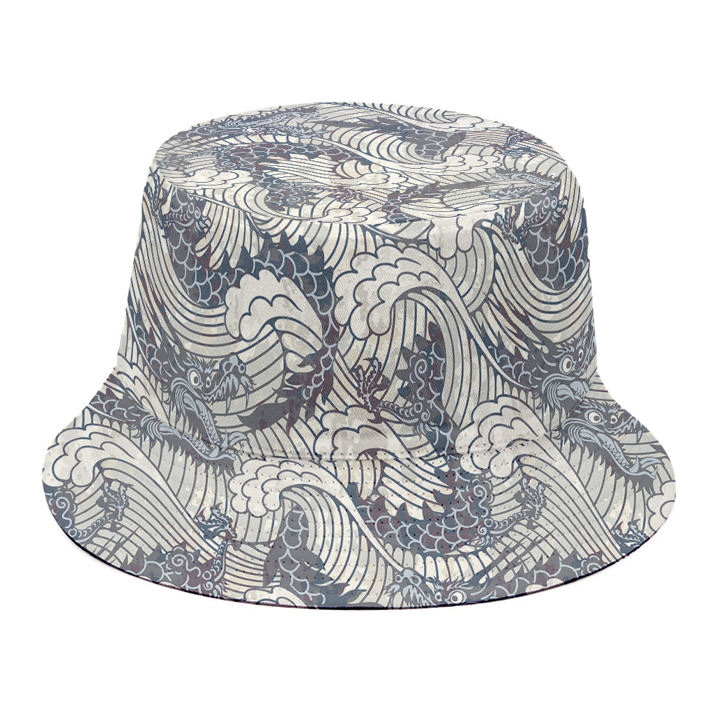 Chinese Sea Dragon Pattern Print Bucket Hat