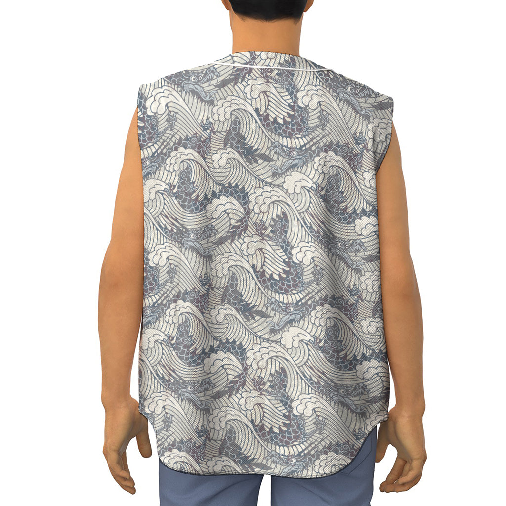 Chinese Sea Dragon Pattern Print Sleeveless Baseball Jersey