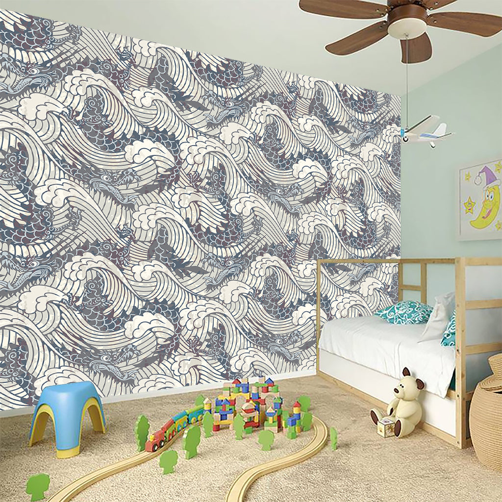 Chinese Sea Dragon Pattern Print Wall Sticker