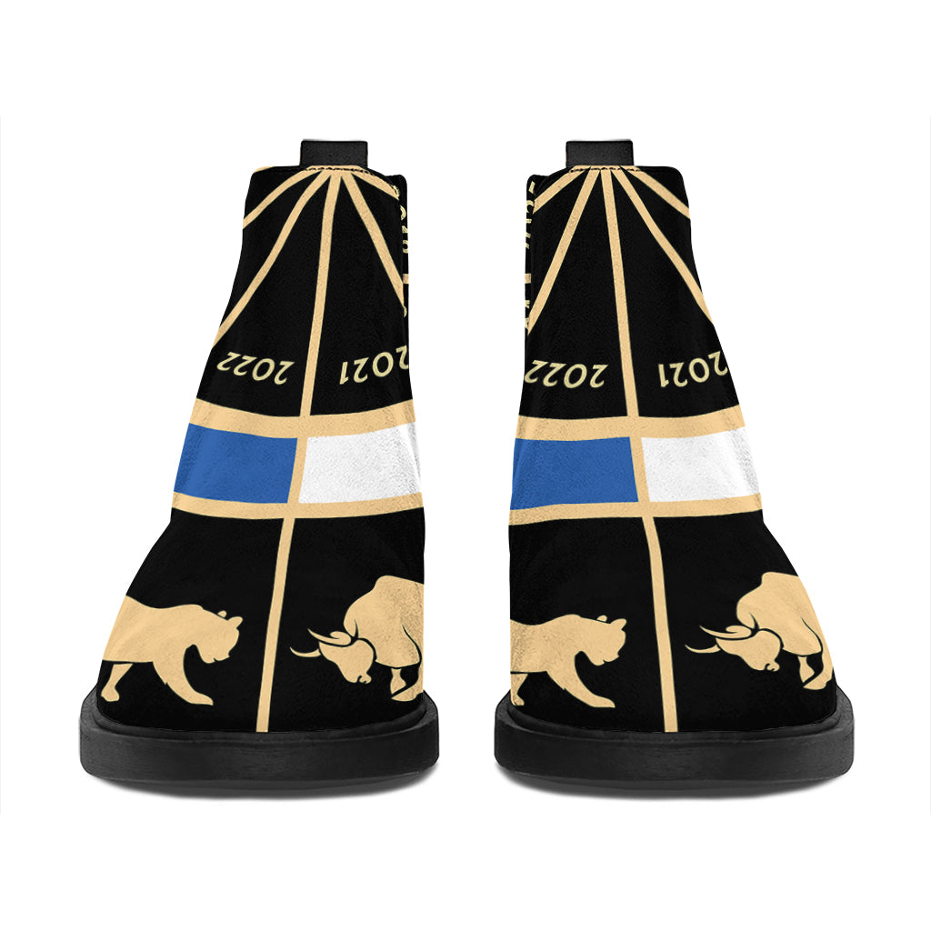Chinese Zodiac Calendar Wheel Print Flat Ankle Boots