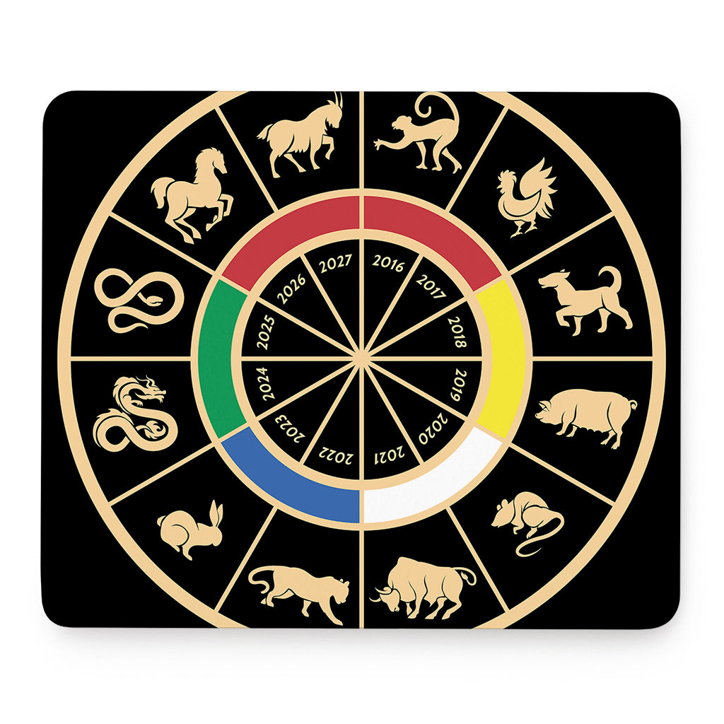 Chinese Zodiac Calendar Wheel Print Mouse Pad
