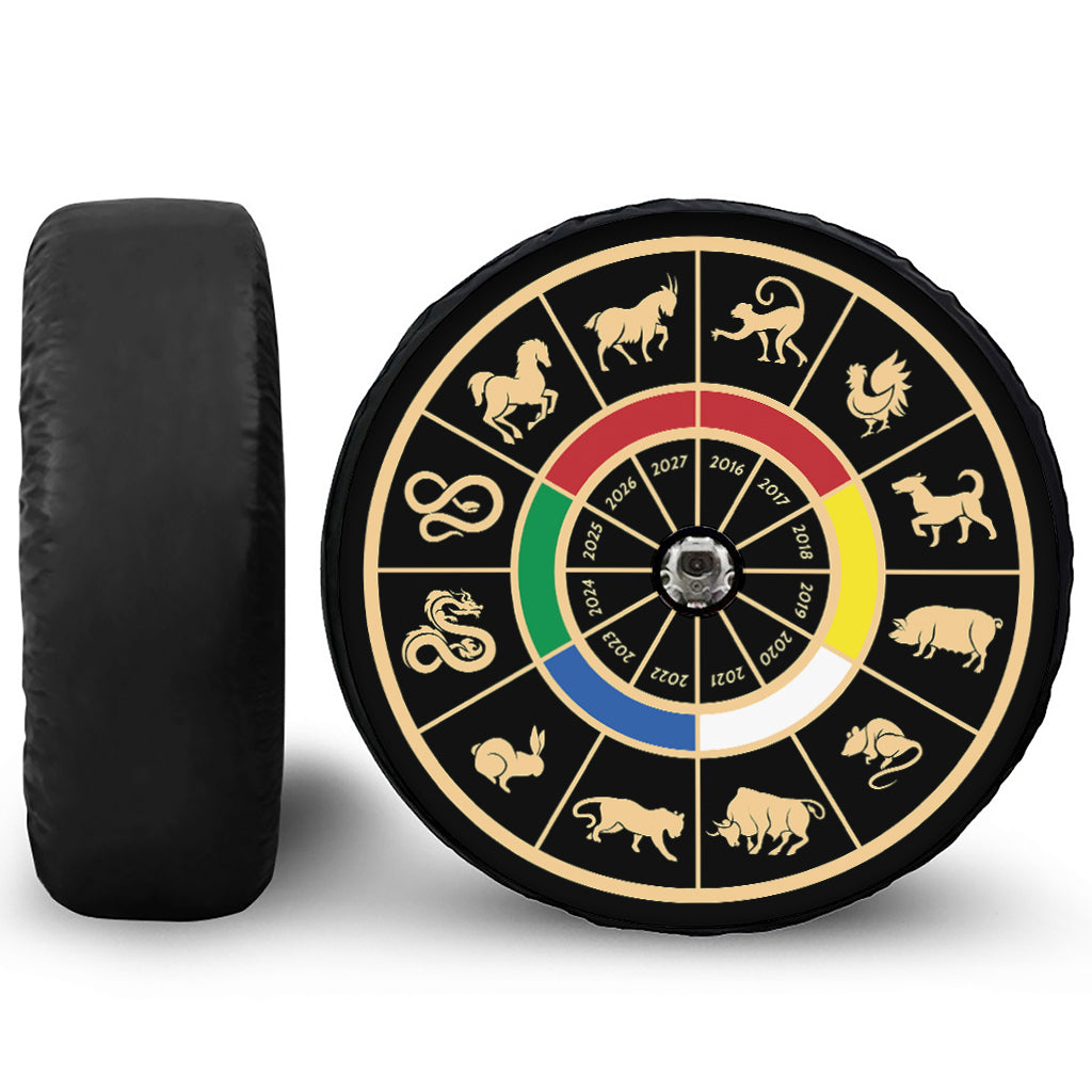 Chinese Zodiac Calendar Wheel Print Tire Cover With Camera Hole