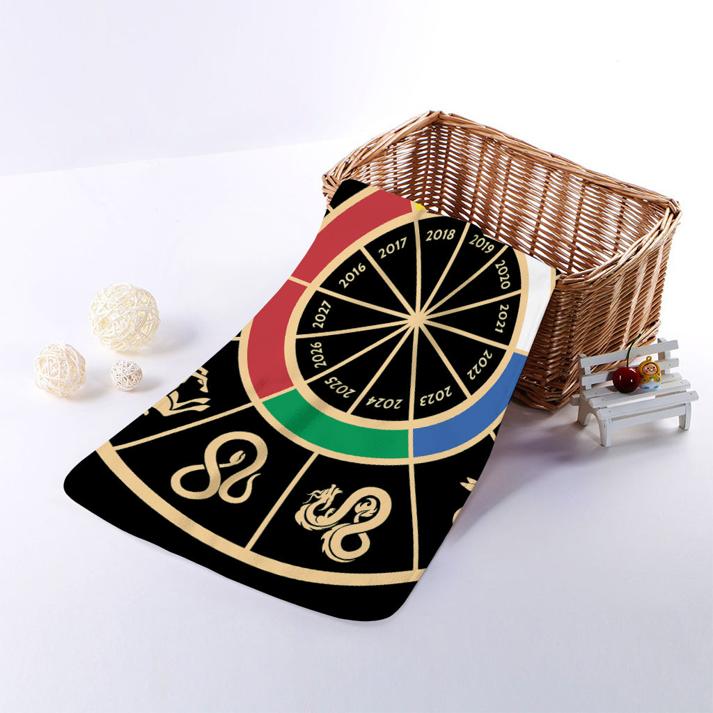 Chinese Zodiac Calendar Wheel Print Towel