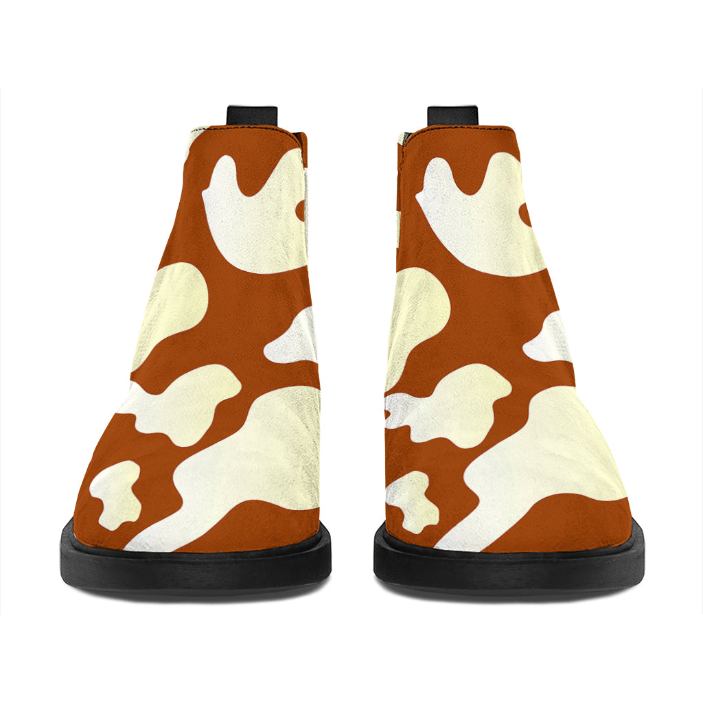 Chocolate And Milk Cow Print Flat Ankle Boots
