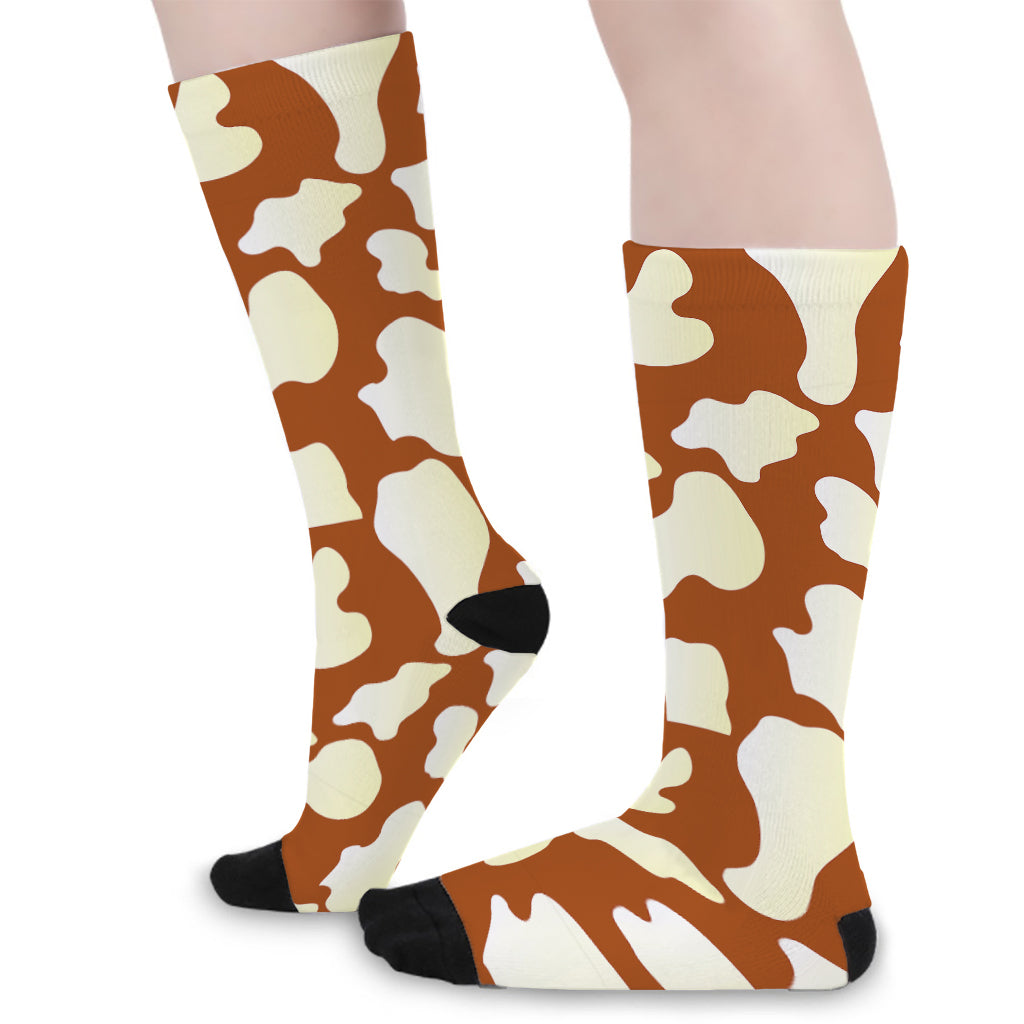 Chocolate And Milk Cow Print Long Socks