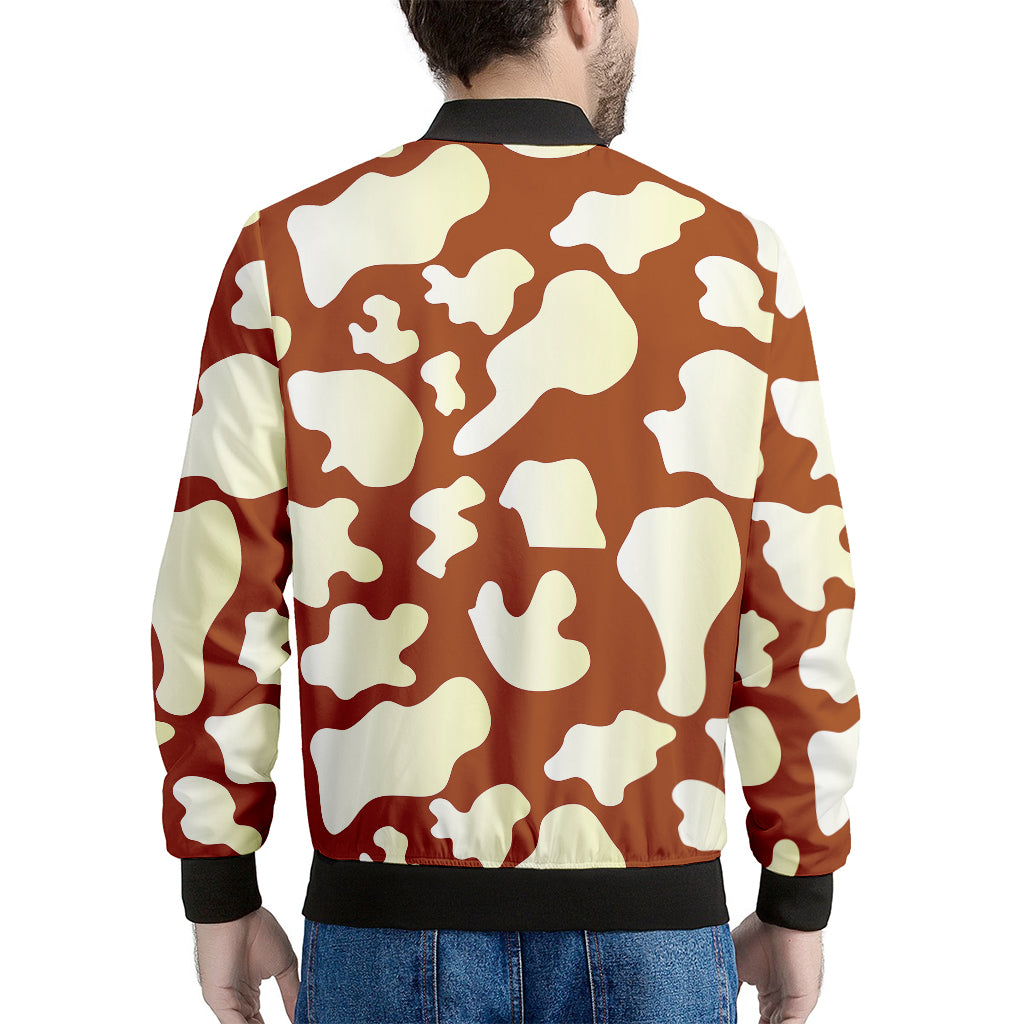 Chocolate And Milk Cow Print Men's Bomber Jacket