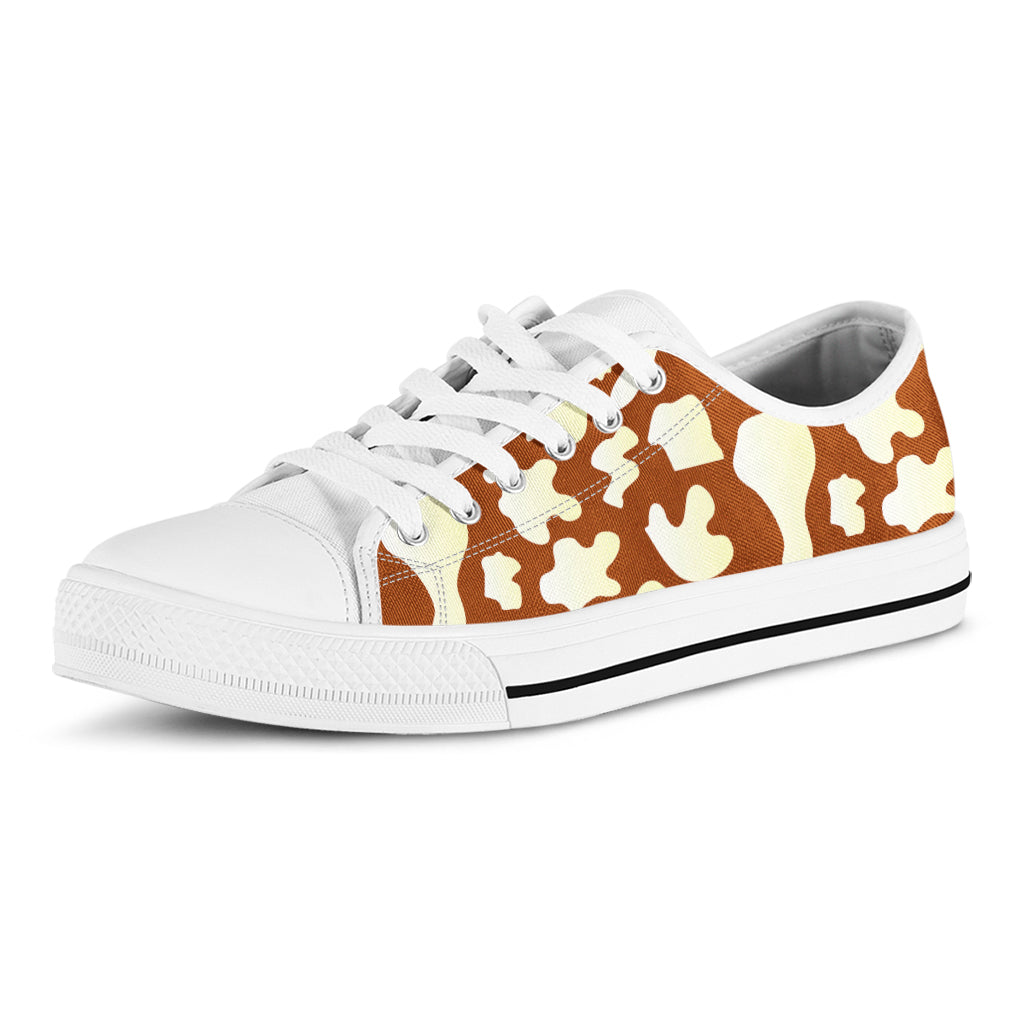 Chocolate And Milk Cow Print White Low Top Sneakers