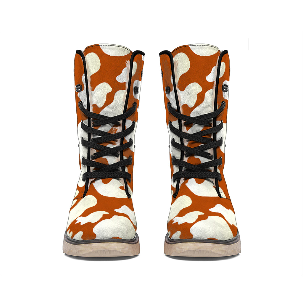 Chocolate And Milk Cow Print Winter Boots