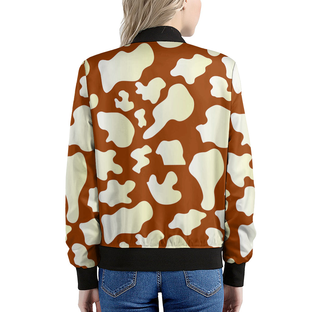 Chocolate And Milk Cow Print Women's Bomber Jacket