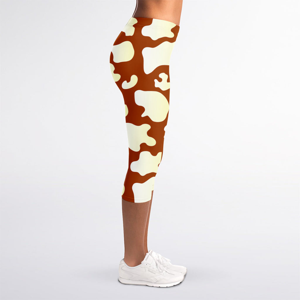 Chocolate And Milk Cow Print Women's Capri Leggings