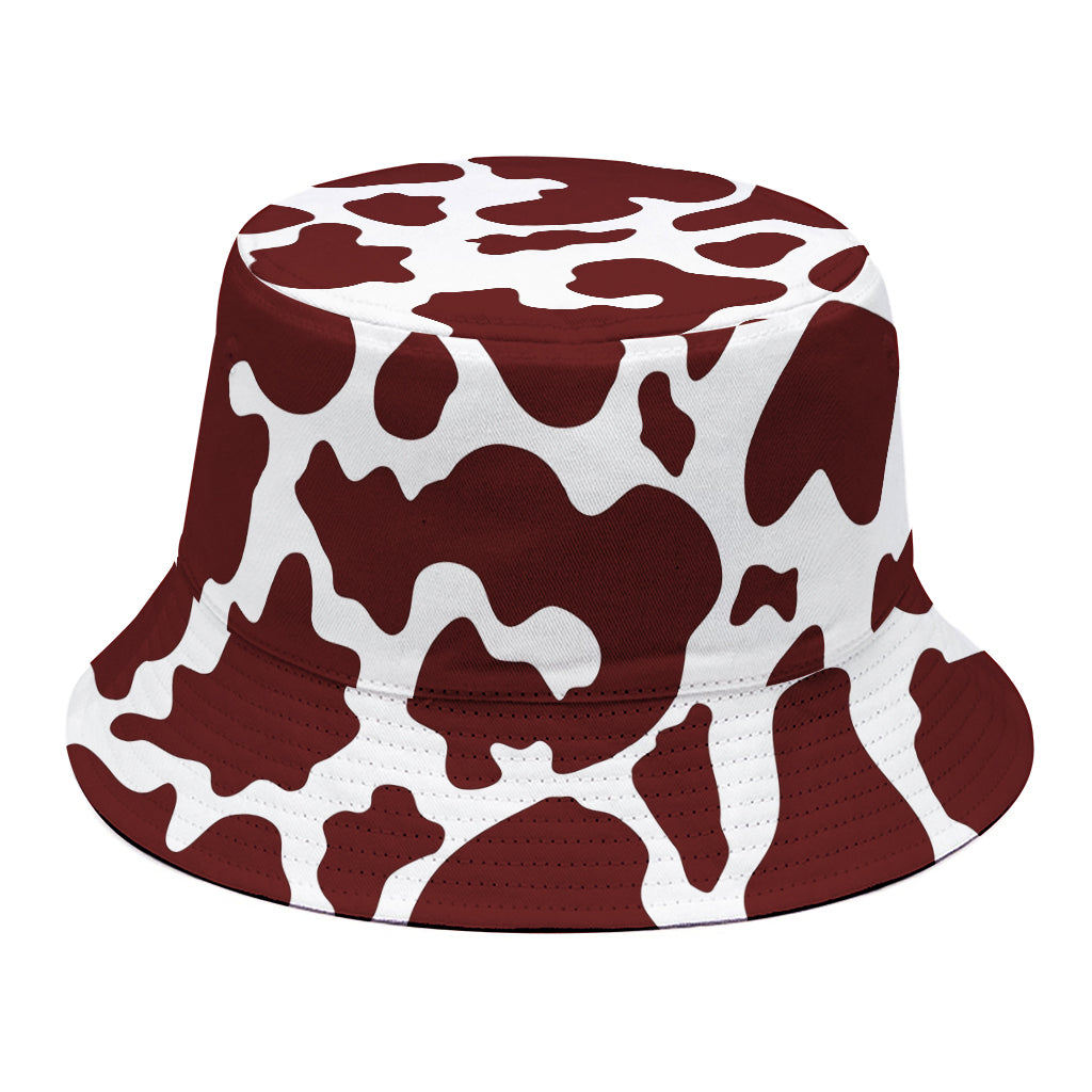 Chocolate Brown And White Cow Print Bucket Hat