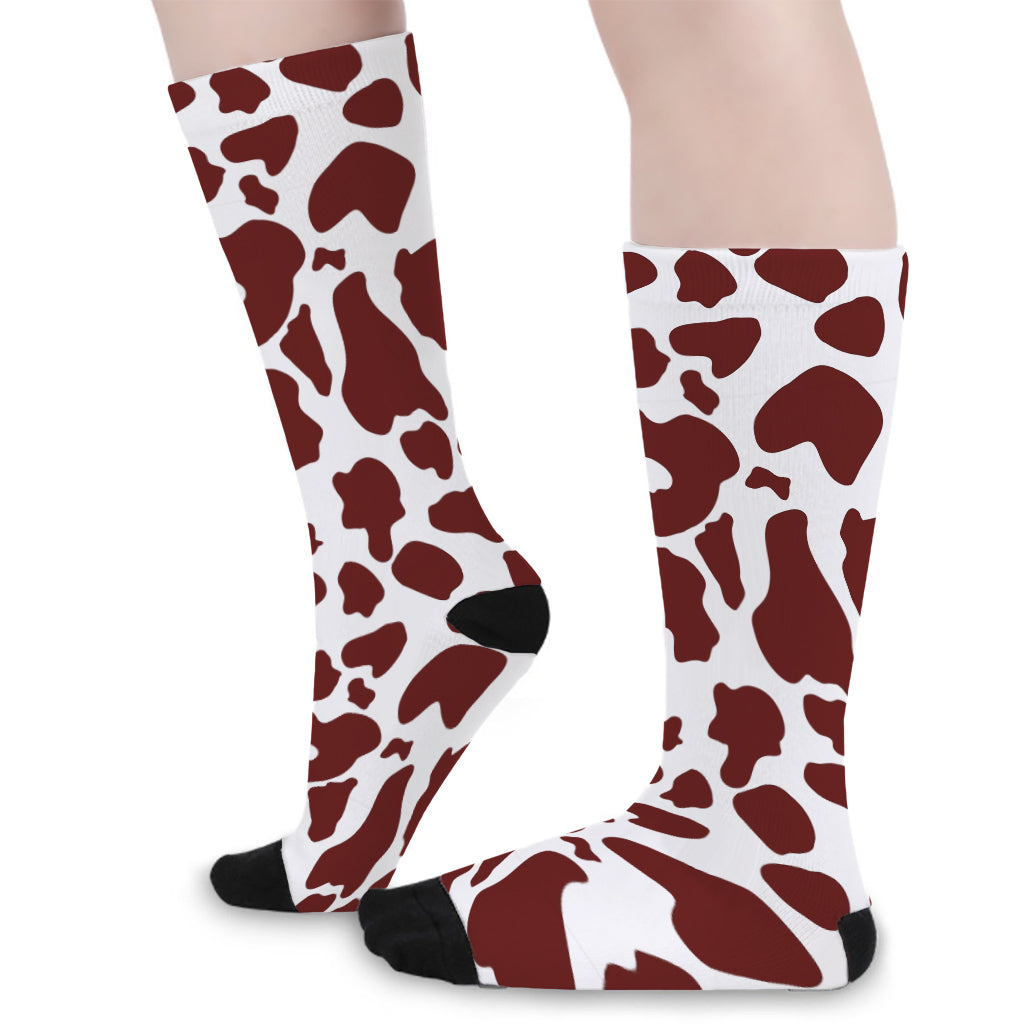 Chocolate Brown And White Cow Print Long Socks