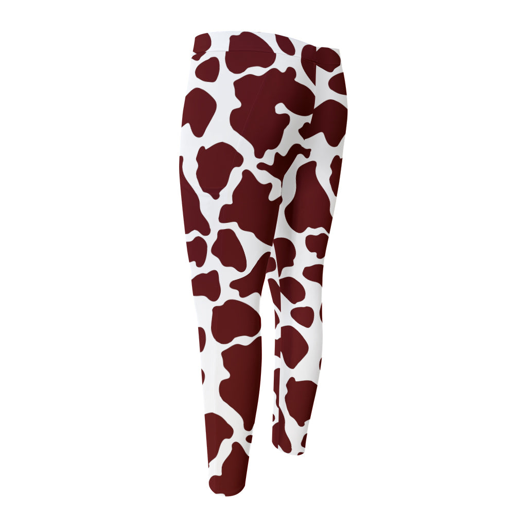 Chocolate Brown And White Cow Print Men's Compression Pants