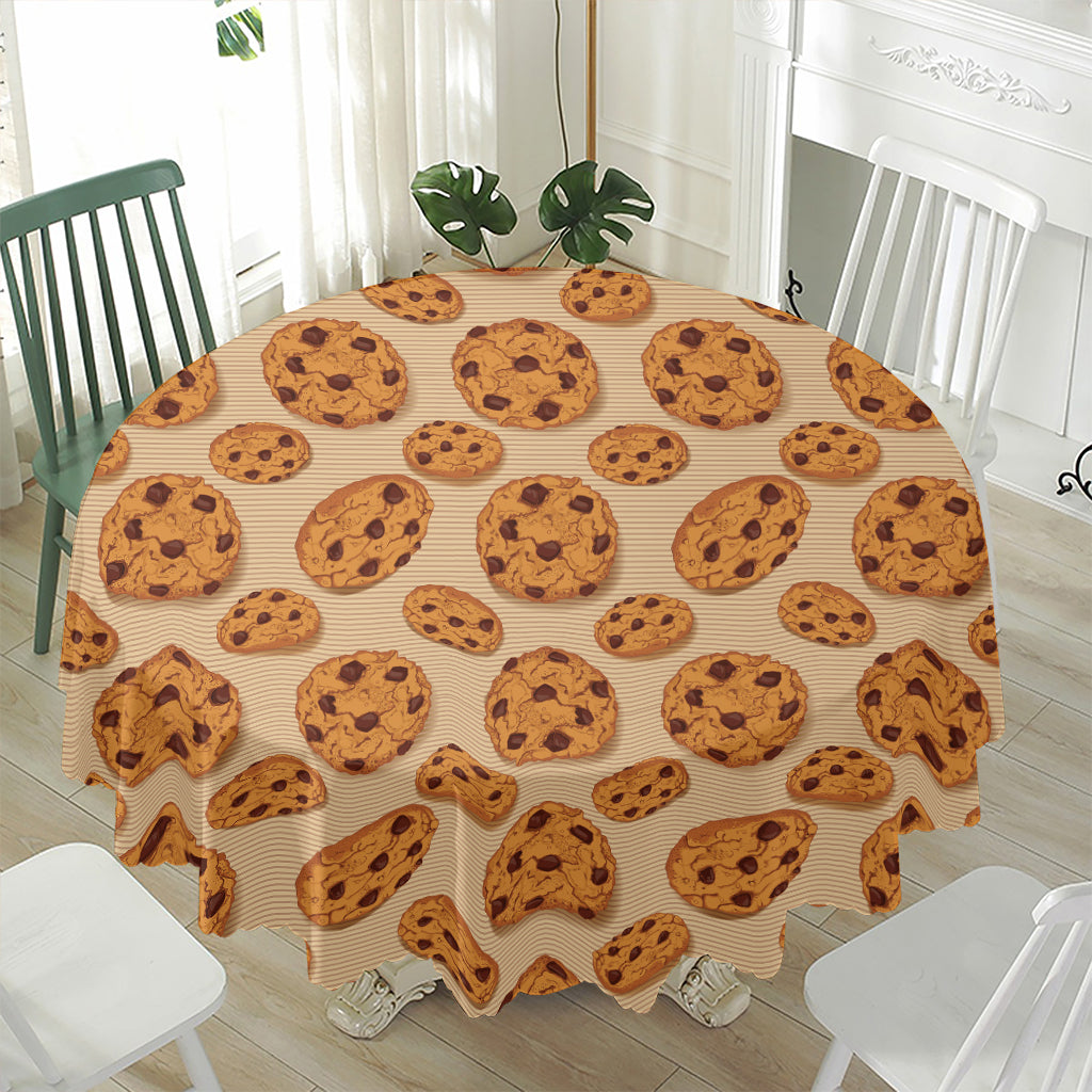 Chocolate Chip Cookie Pattern Print Waterproof Round Tablecloth