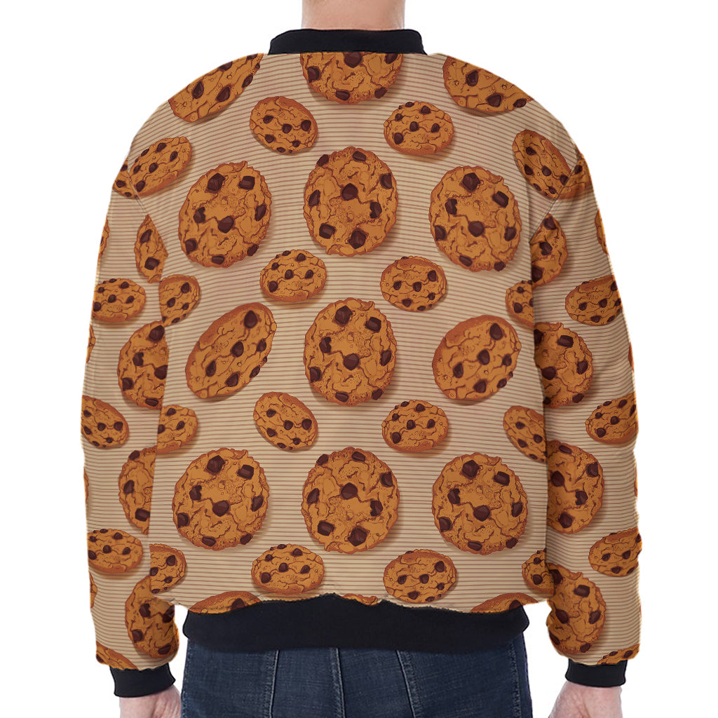 Chocolate Chip Cookie Pattern Print Zip Sleeve Bomber Jacket