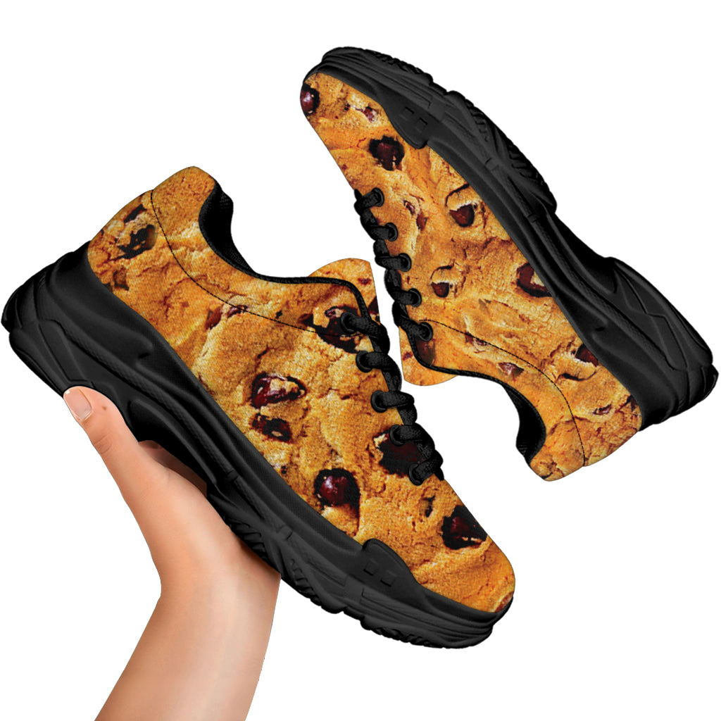 Chocolate Chip Cookie Print Black Chunky Shoes