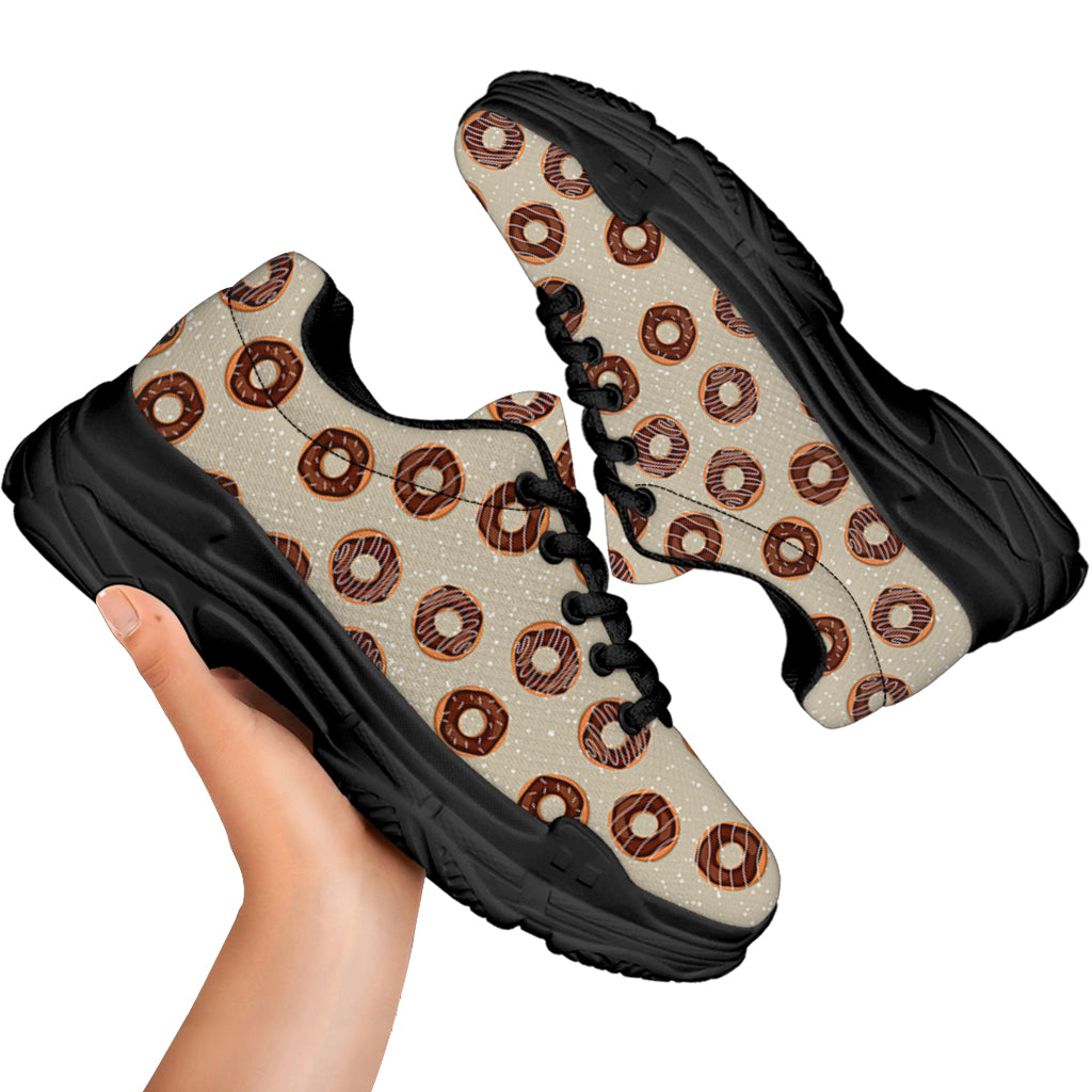 Chocolate Donuts Pattern Print Black Chunky Shoes