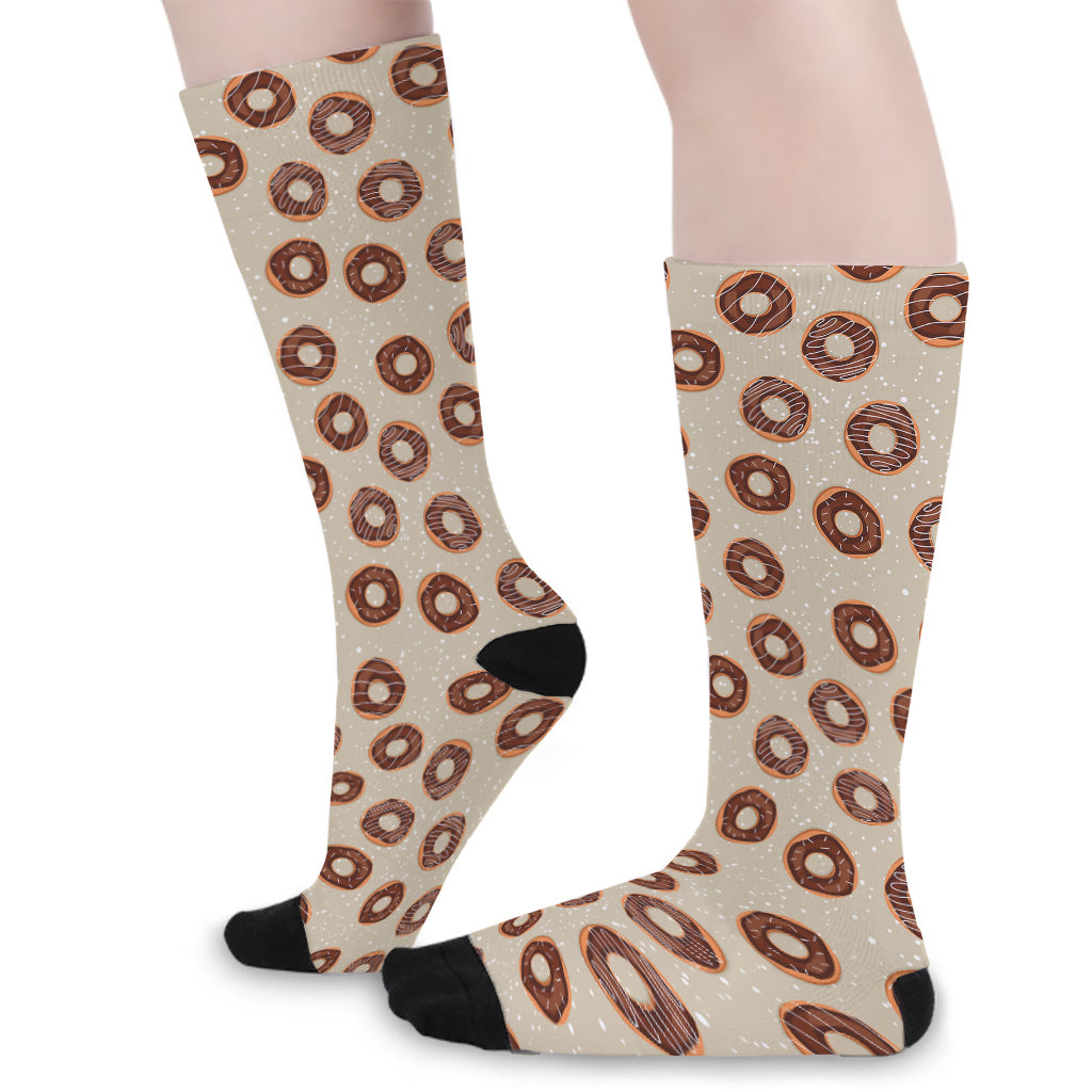 Chocolate Donuts Pattern Print Long Socks