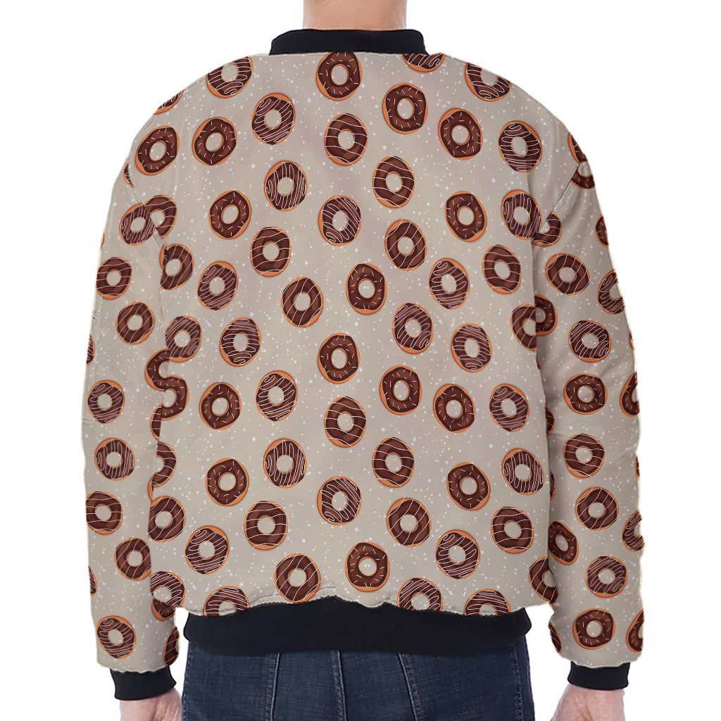 Chocolate Donuts Pattern Print Zip Sleeve Bomber Jacket