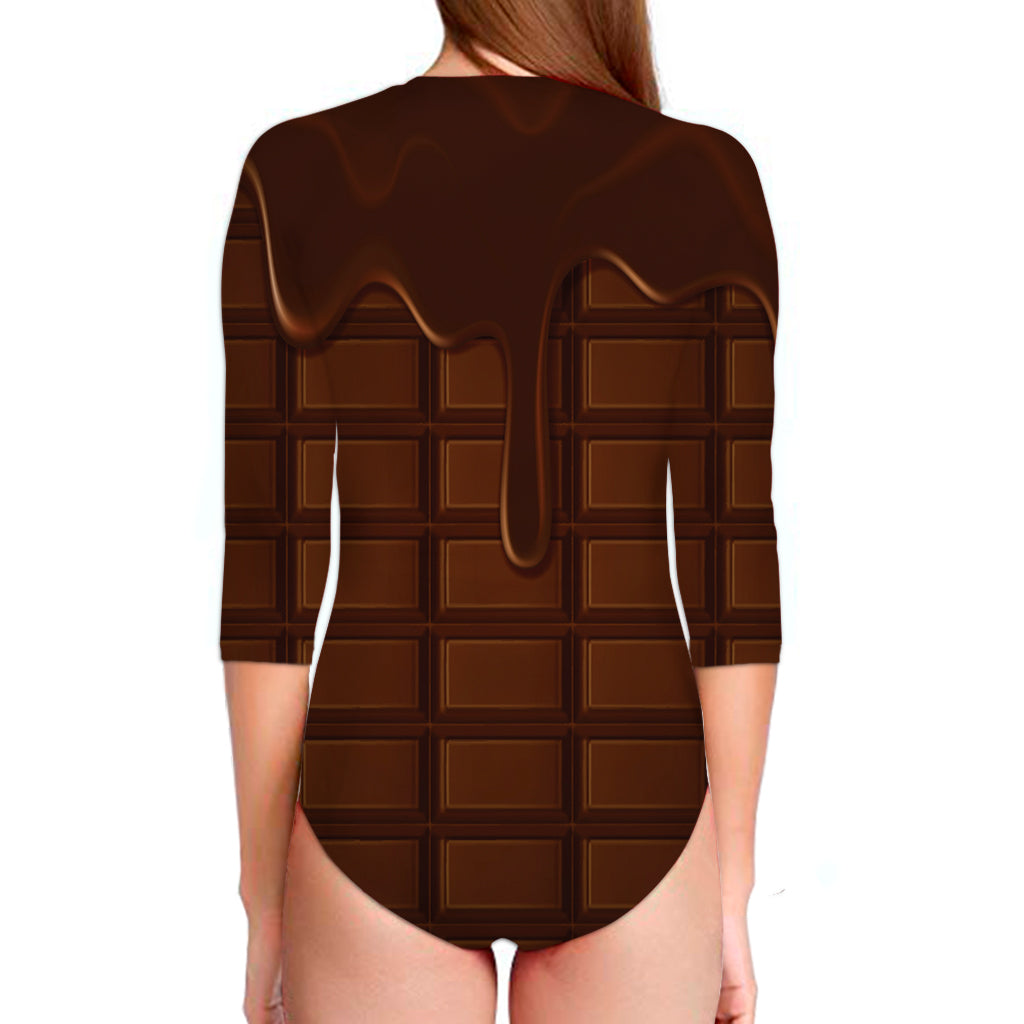 Chocolate Print Long Sleeve Swimsuit