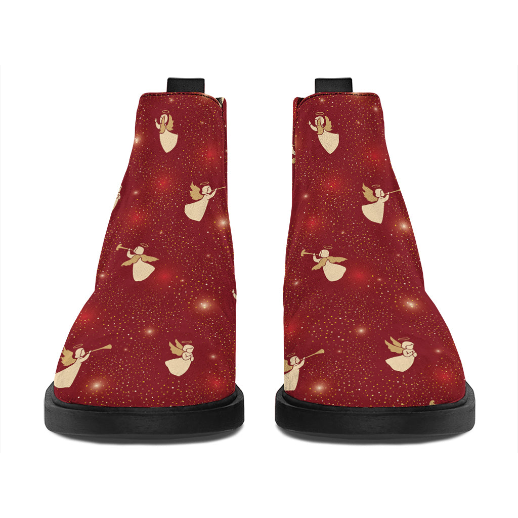 Christmas Angel Pattern Print Flat Ankle Boots