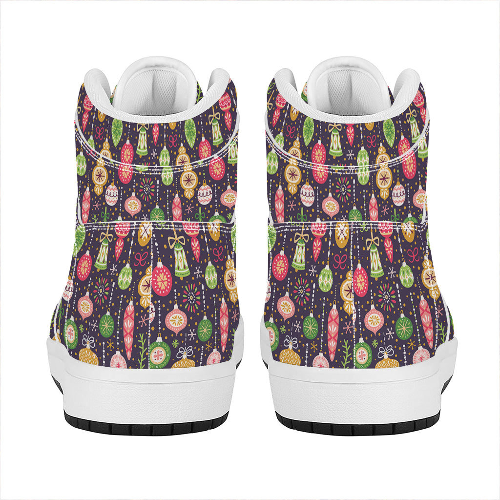 Christmas Baubles Pattern Print High Top Leather Sneakers