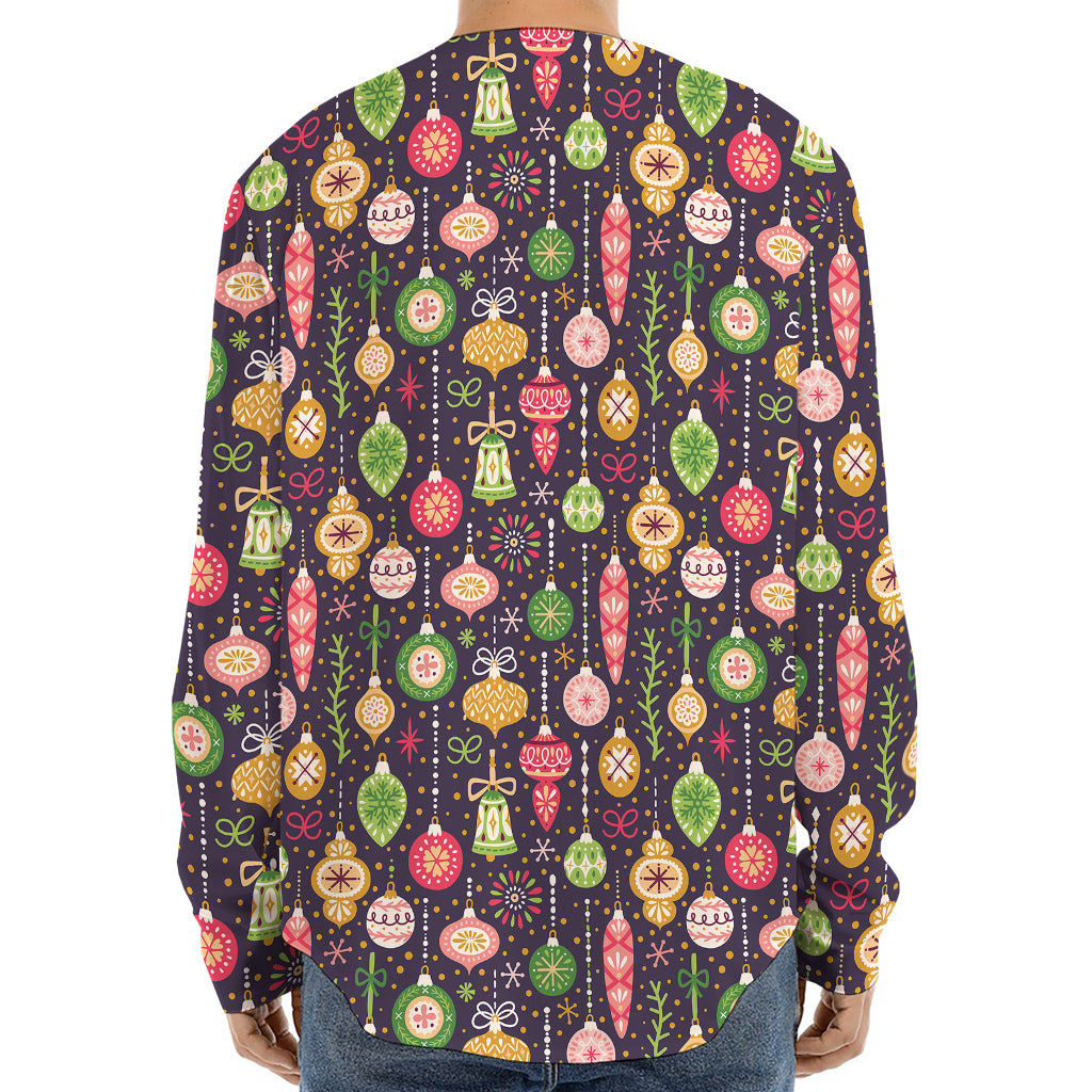 Christmas Baubles Pattern Print Long Sleeve Baseball Jersey