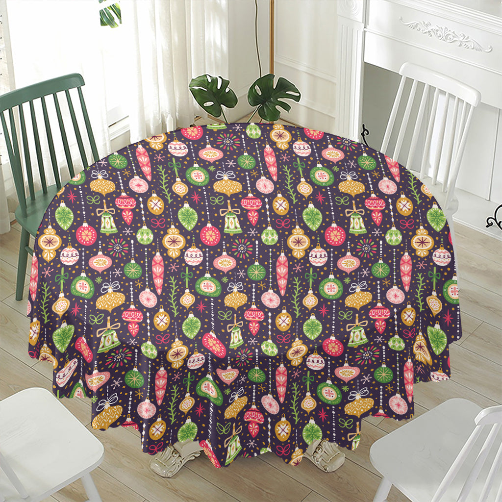 Christmas Baubles Pattern Print Waterproof Round Tablecloth